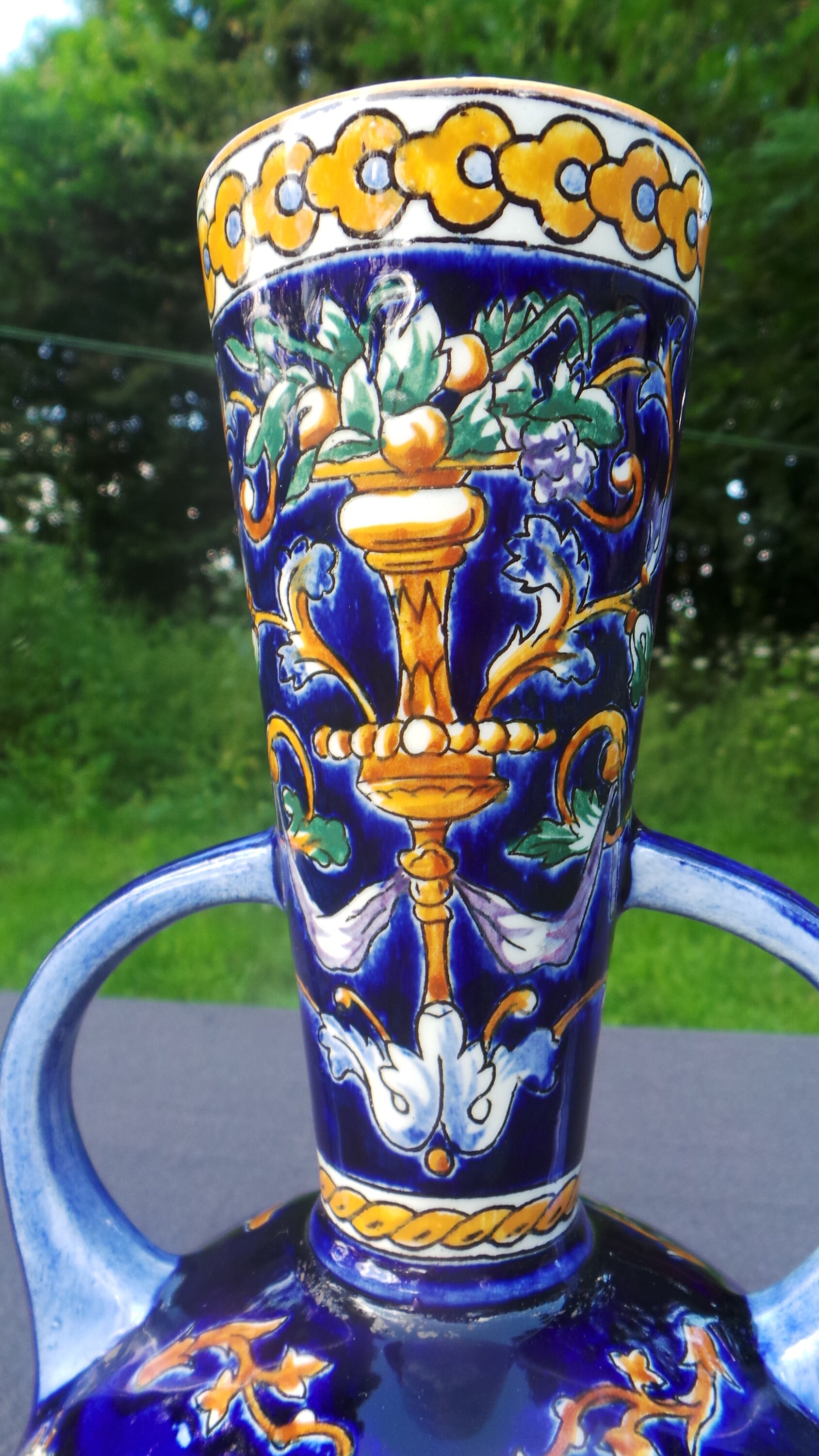 GIEN French Vase, Italian Renaissance Majolica Pattern Vase Polychrome