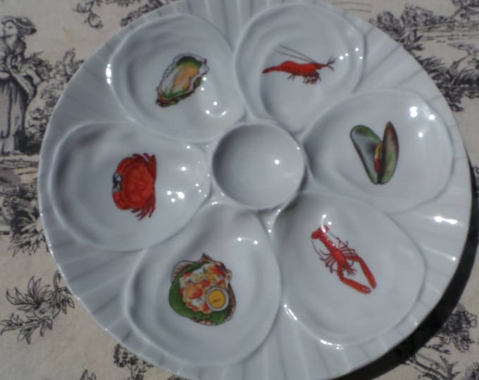 Oyster Plate Limoges Huitre Mussel Fish Plate Sea Creatures Vintage French Seafood Plate Shellfish Plate Oyster Plate 5462