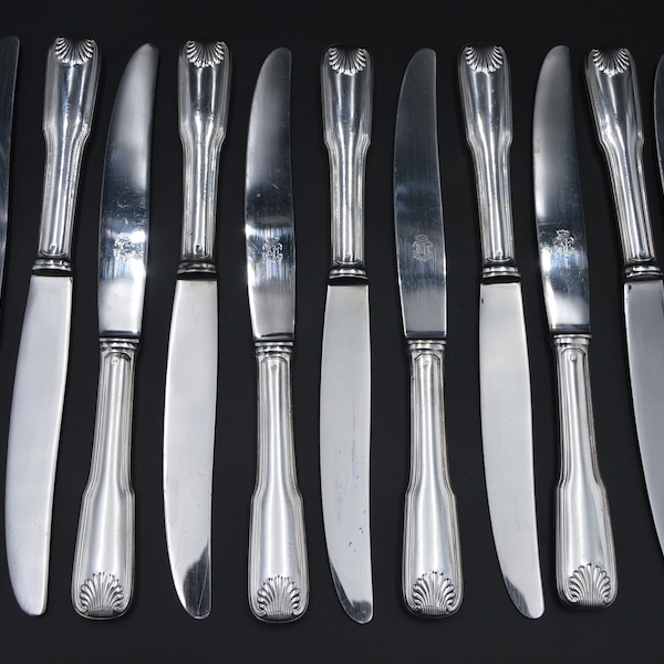 Le Couverts Francais 11 Knives Vendome Pattern Boxed  Early 20th Century French Silver Plated Marked LCF Vintage Cutlery Flatware