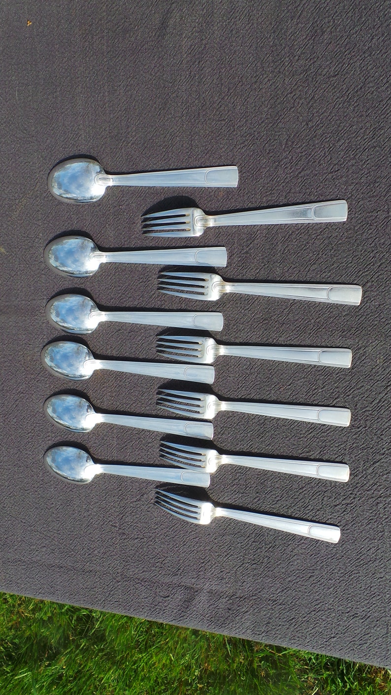 Christofle Six Spoons and Forks Good Size French Silver Plated Marked Christofle Vintage Christofle 1935-1983 Cutlery Flatware Some Wear