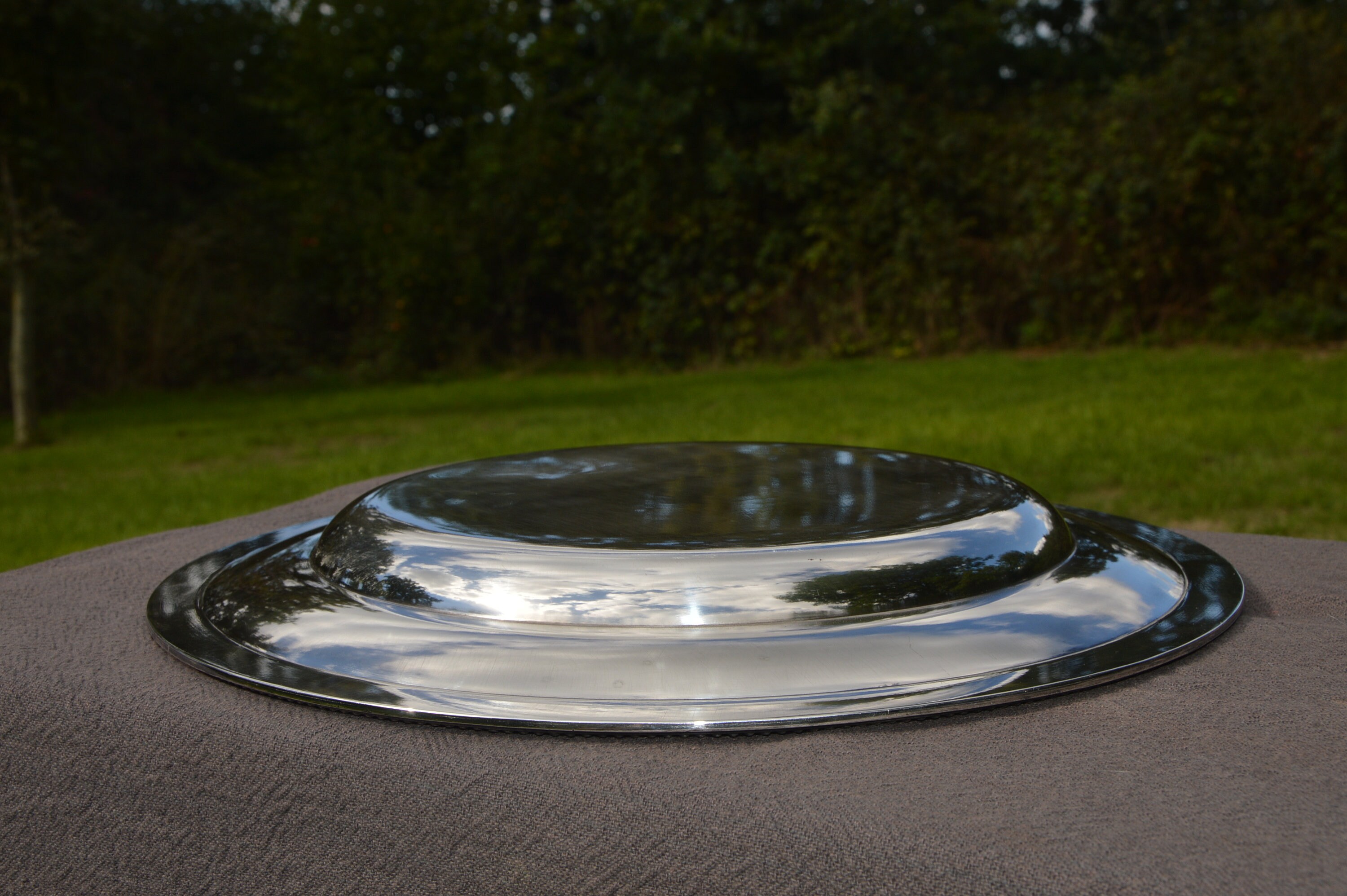 Christofle Large Round Platter French Vintage Silver Plate Perles