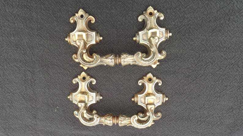 Versailles Chic Gorgeous Polished Bronze Door Fittings Handles Antique Classic French Bronze Set of Two Drawer Door Handles Chateau