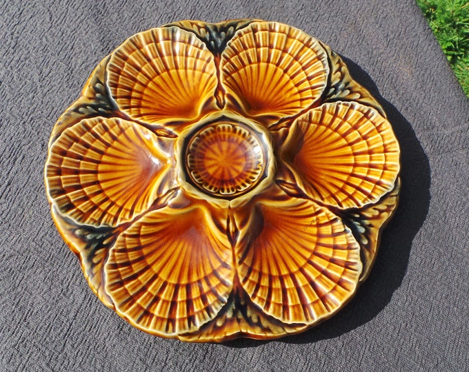 Oyster Plate Sarreguemines Scollop Huitre Mussel Fish Plate Vintage French Super Condition Seafood Plate Shellfish Plate Oyster Plate