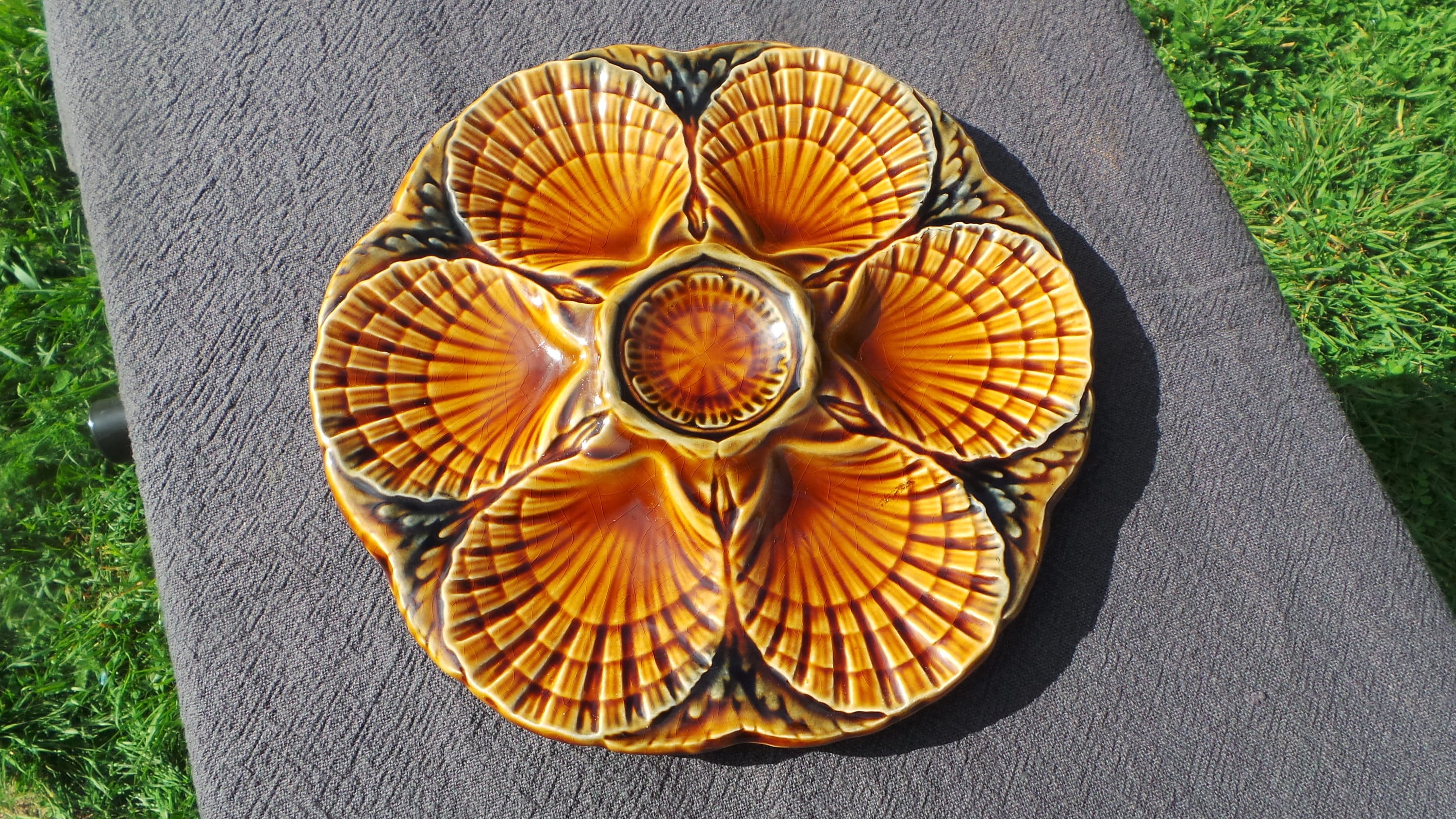 Oyster Plate Sarreguemines Scollop Huitre Mussel Fish Vintage Français Super Condition Seafood Shell