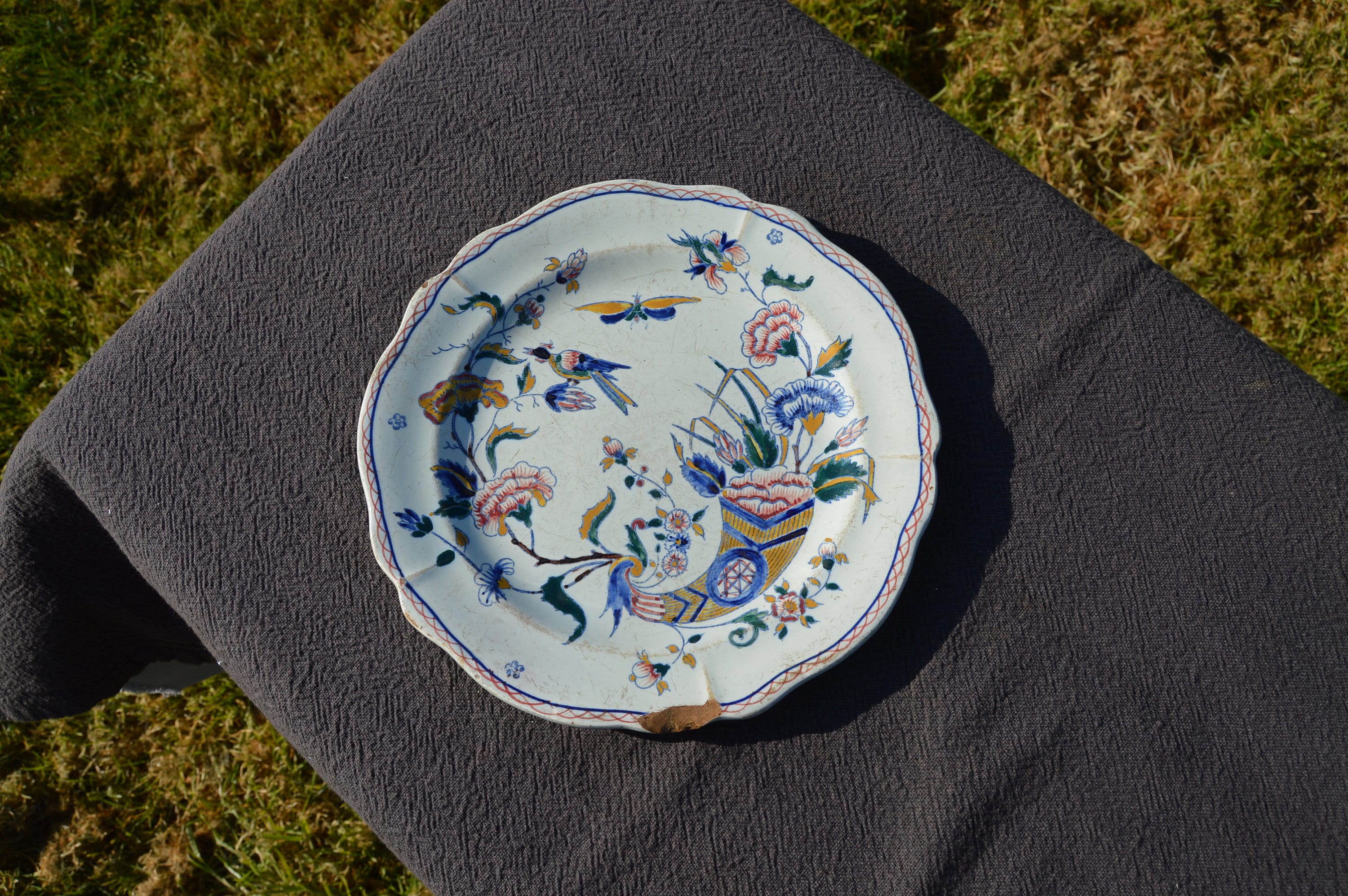 Gien Early French Faience China Tin Glazed Ceramic Hand Painted Plate