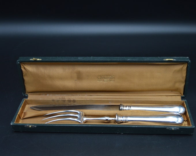 Christofle Antique French Christofle Silverplate Handle Antique Carvery Set Fork Carving Knife Antique Silverplate Fully Marked Late 1800's