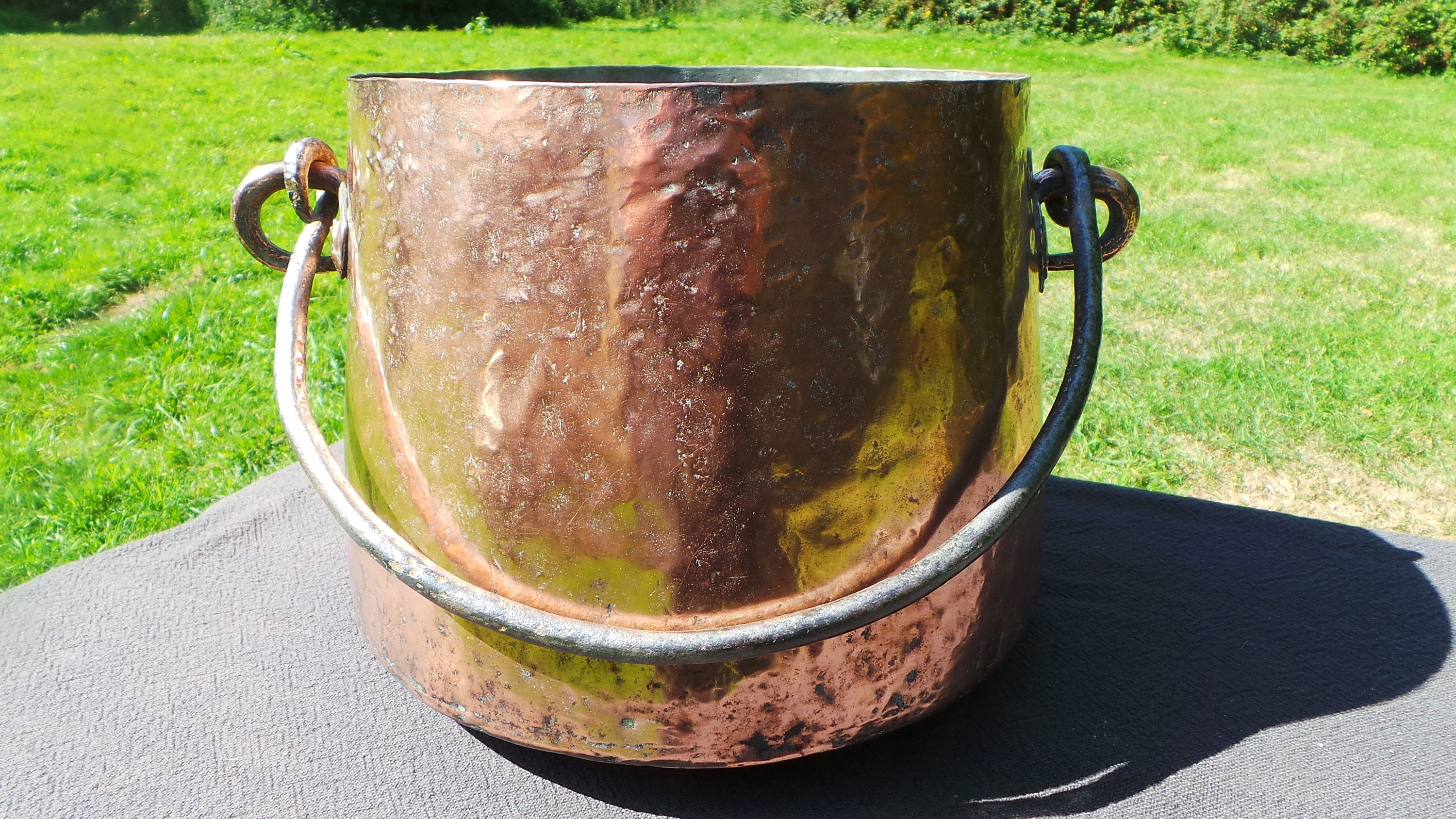 Nirmanda Reserved Antique French Solid Copper Water Bucket Copper Bucket  Cast Iron Handle Totally Hand Made Fabulous Ancient Manufacture