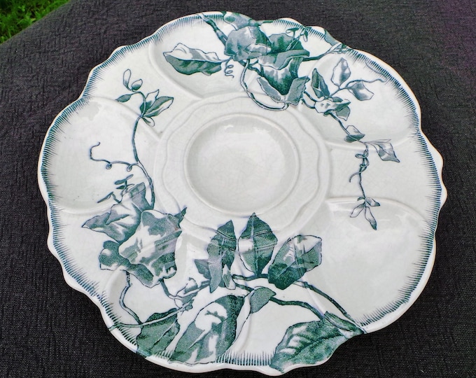 Bordeaux Oyster Plate with Feet French Faience China Porcelain Ceramic Transfer Printed Dish 1845-1895 Blue and White J Vieillard Full Mark