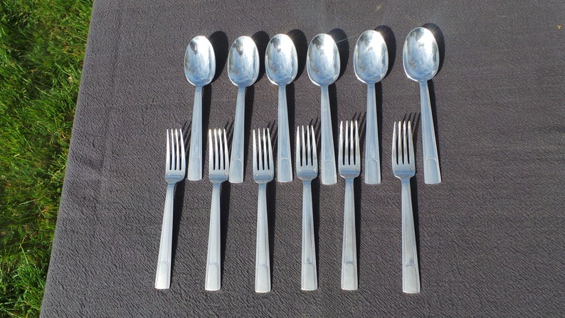 Christofle Six Spoons and Forks Good Size French Silver Plated Marked Christofle Vintage Christofle 1935-1983 Cutlery Flatware Some Wear