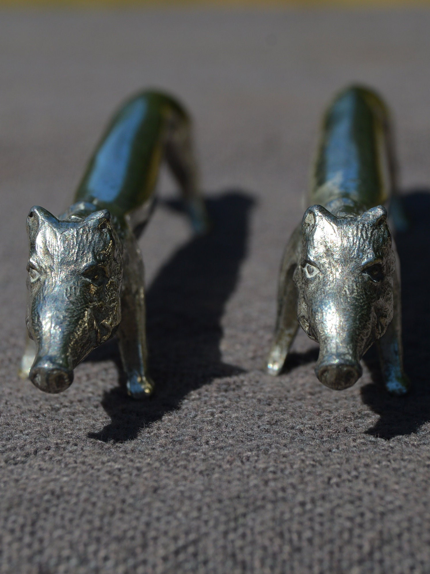 Antique Pair Of Wild Boar Knife Rests French Antique Two Carving Knife
