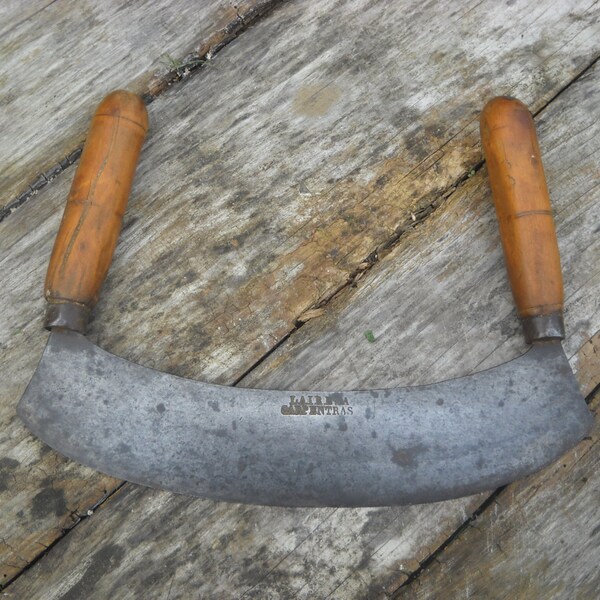 Antique Herb Chopper with Wooden Handles and Carbon Steel Blade