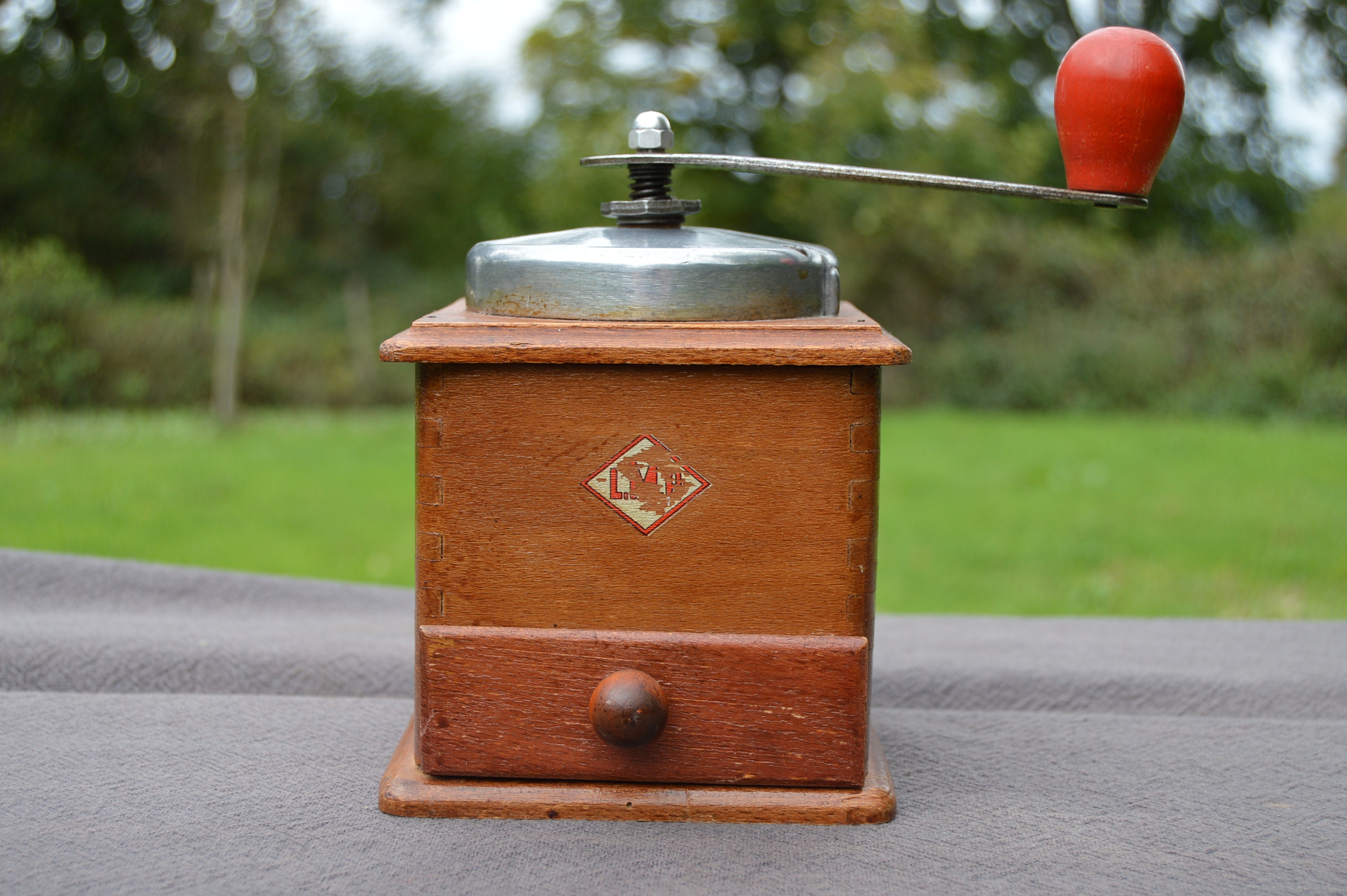 Vintage Français Lmp Coffee Grinder Metal Handle Attachments Red Knob Fully Working Moulin à Café Po