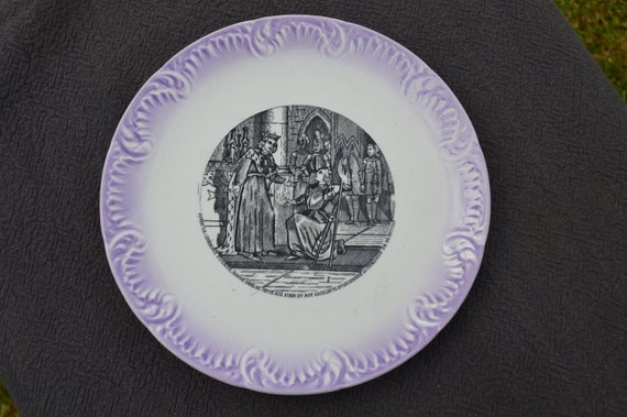Jeanne d/'Arc Sarreguemines plates 19 th century set of 3 French antique plates Joan of Arc history