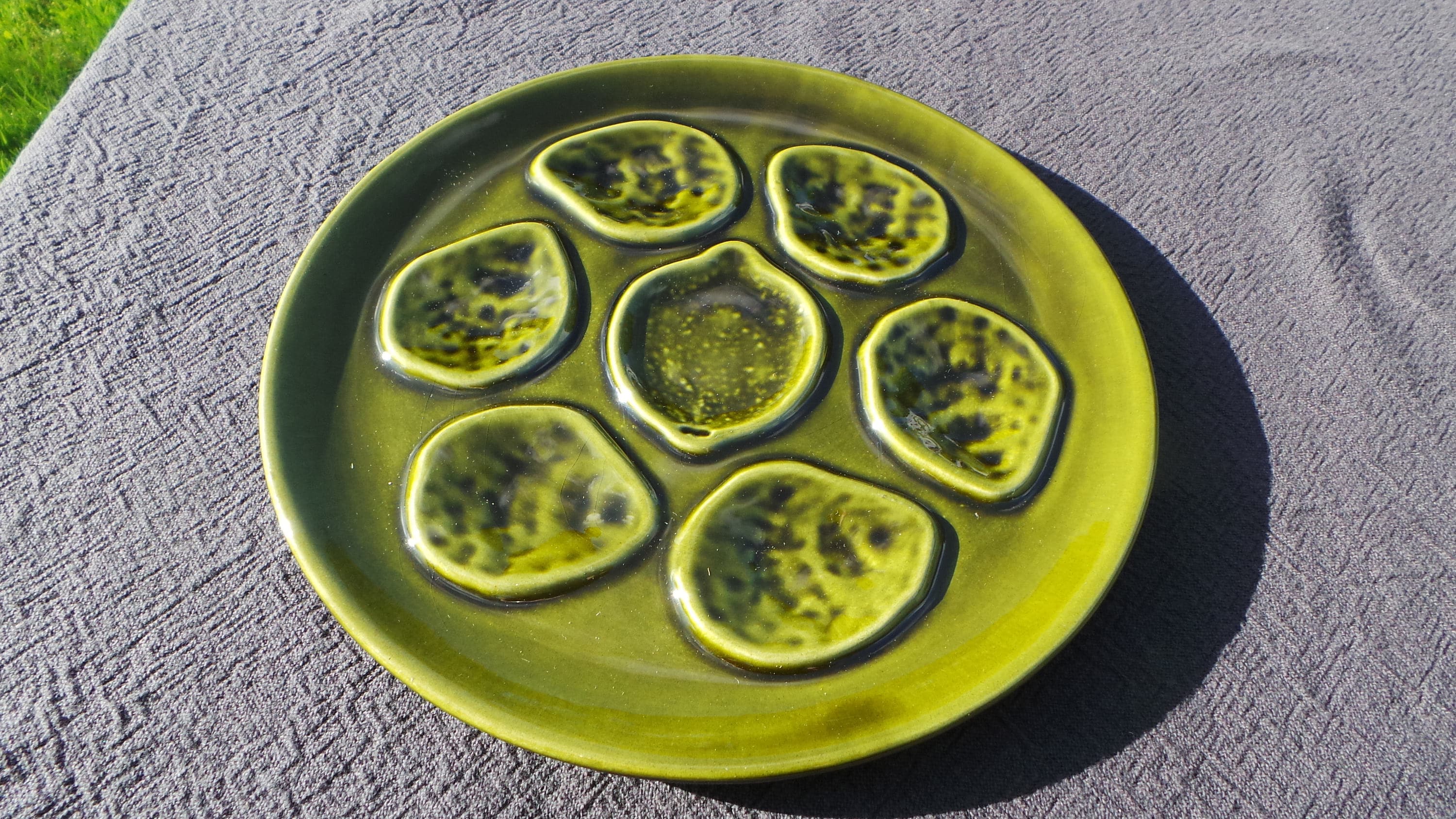 Oyster Plate Green Huitre Mussel Fish Vintage Français Super Condition Seafood Shellfish Oyster Nide