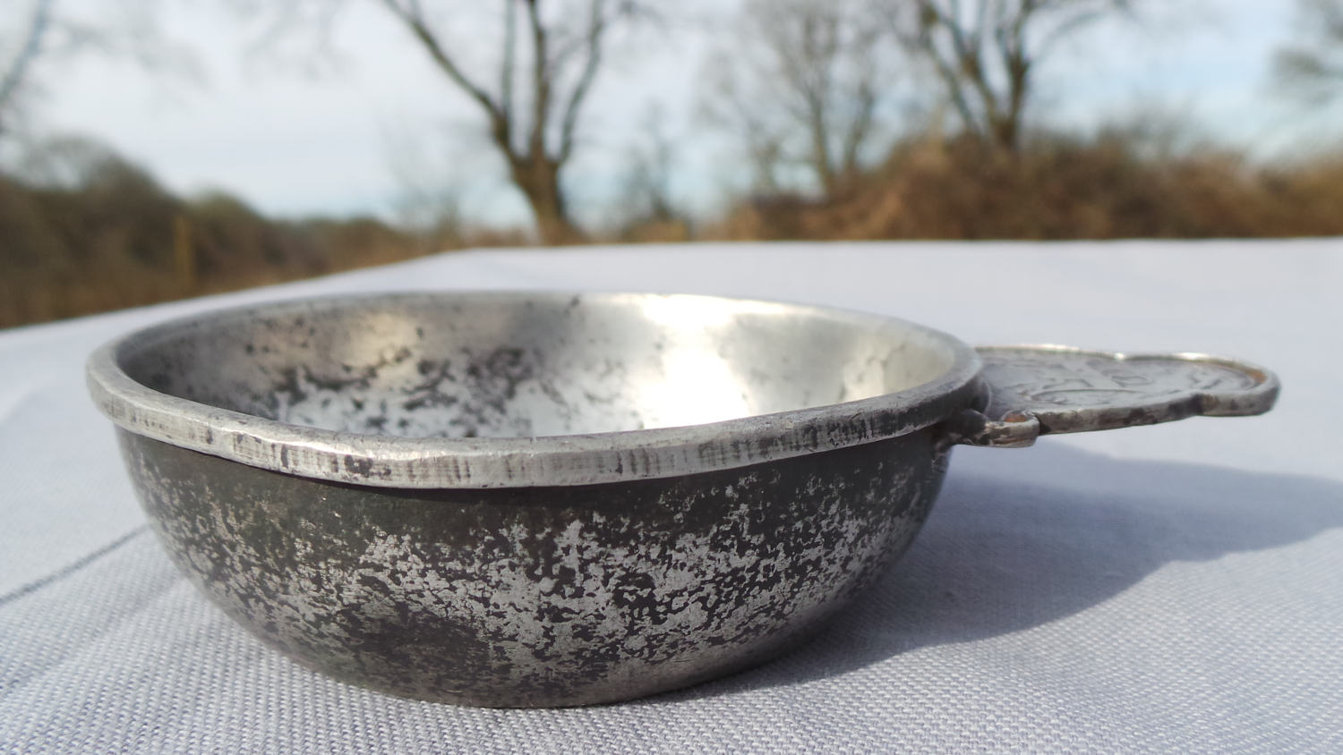 Antique Fine French Pewter Wine Taster Porringer Quaich Sommelier Cup