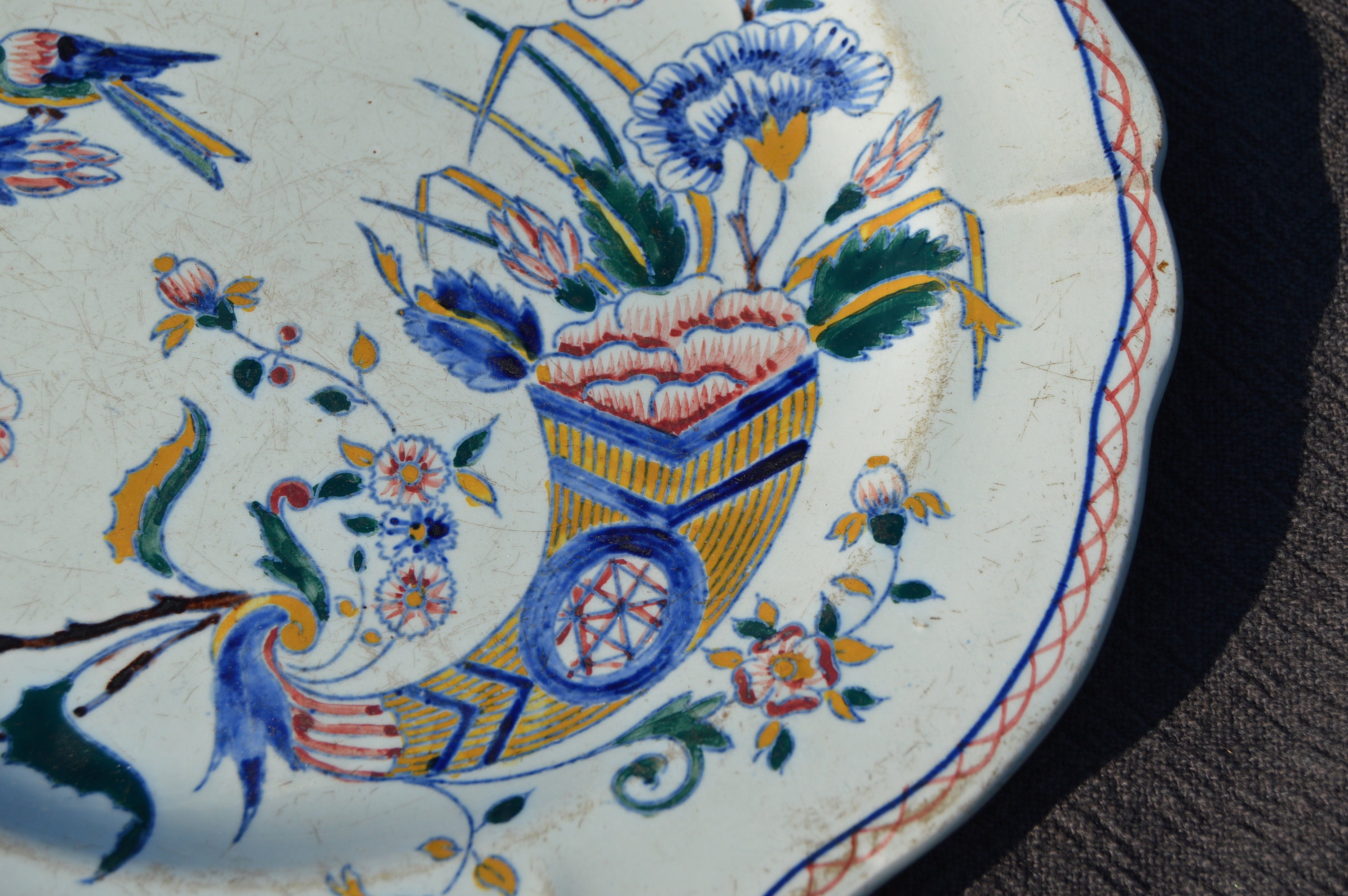 Gien Early French Faience China Tin Glazed Ceramic Hand Painted Plate