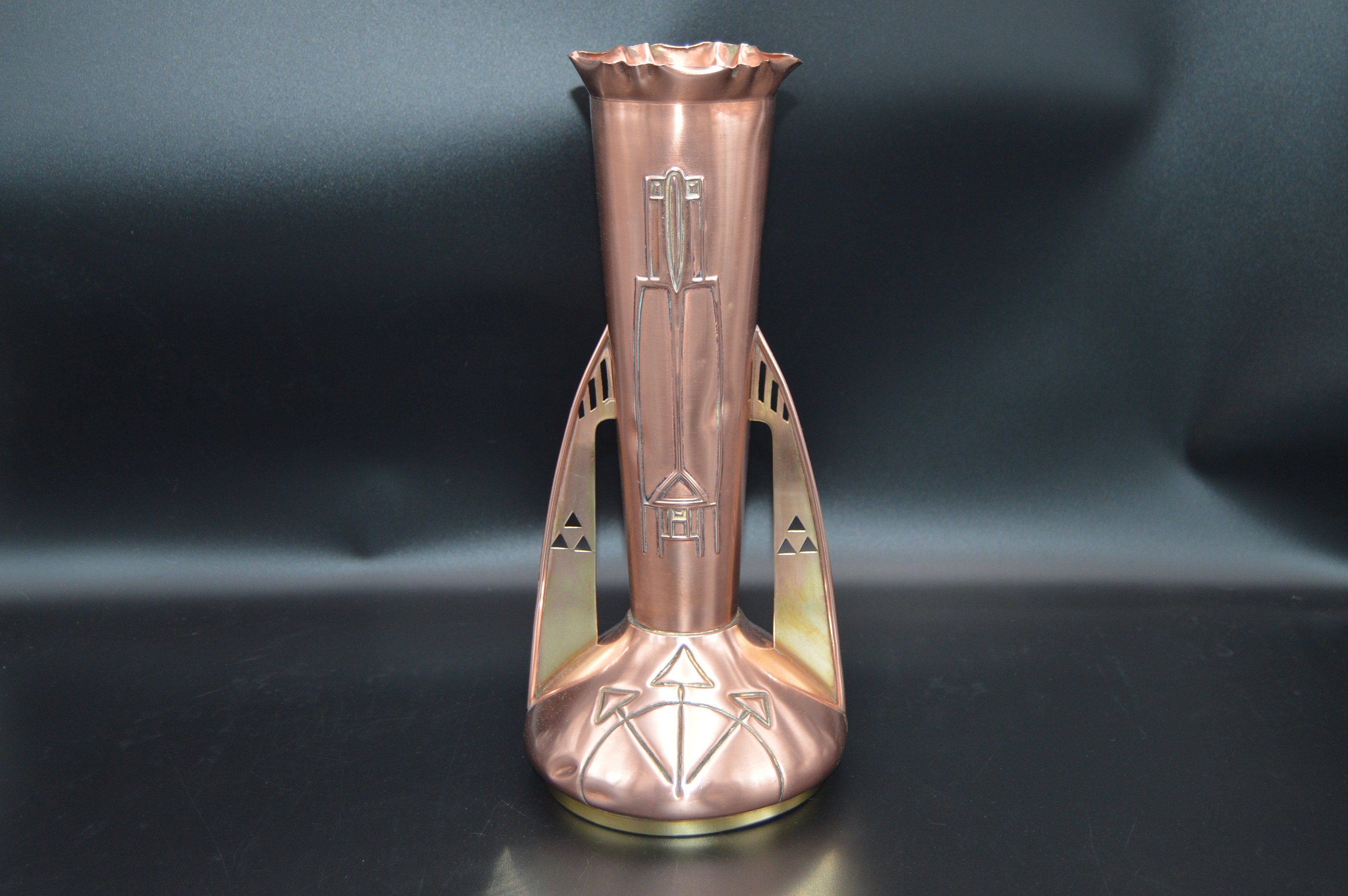 Sécession Allemande Vase à Fleurs en Cuivre Fin et Laiton Pot Art Nouveau Déco Jugendstil Cuivre Gra