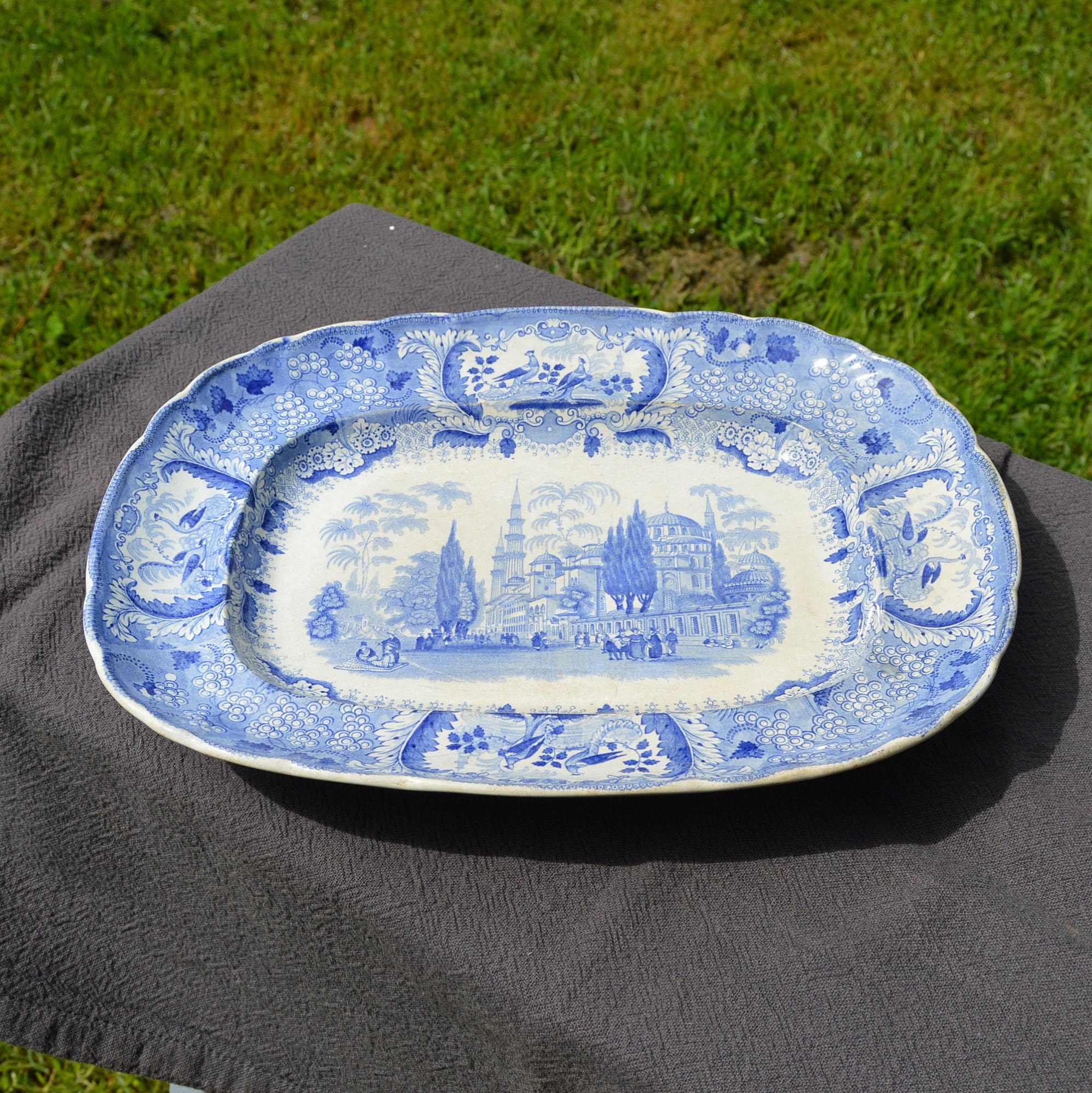 Bordeaux Début Français Faience China Porcelain Ceramic Platter Meat Plate Transfer Imprimé 1845 Blu