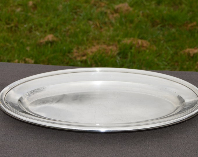 Nautre Serving Tray Platter Silver Plate Serving Plate 41cm Tray French Silver Plated Marked Makers Stamp Silver Plated Tray Dents Scratches