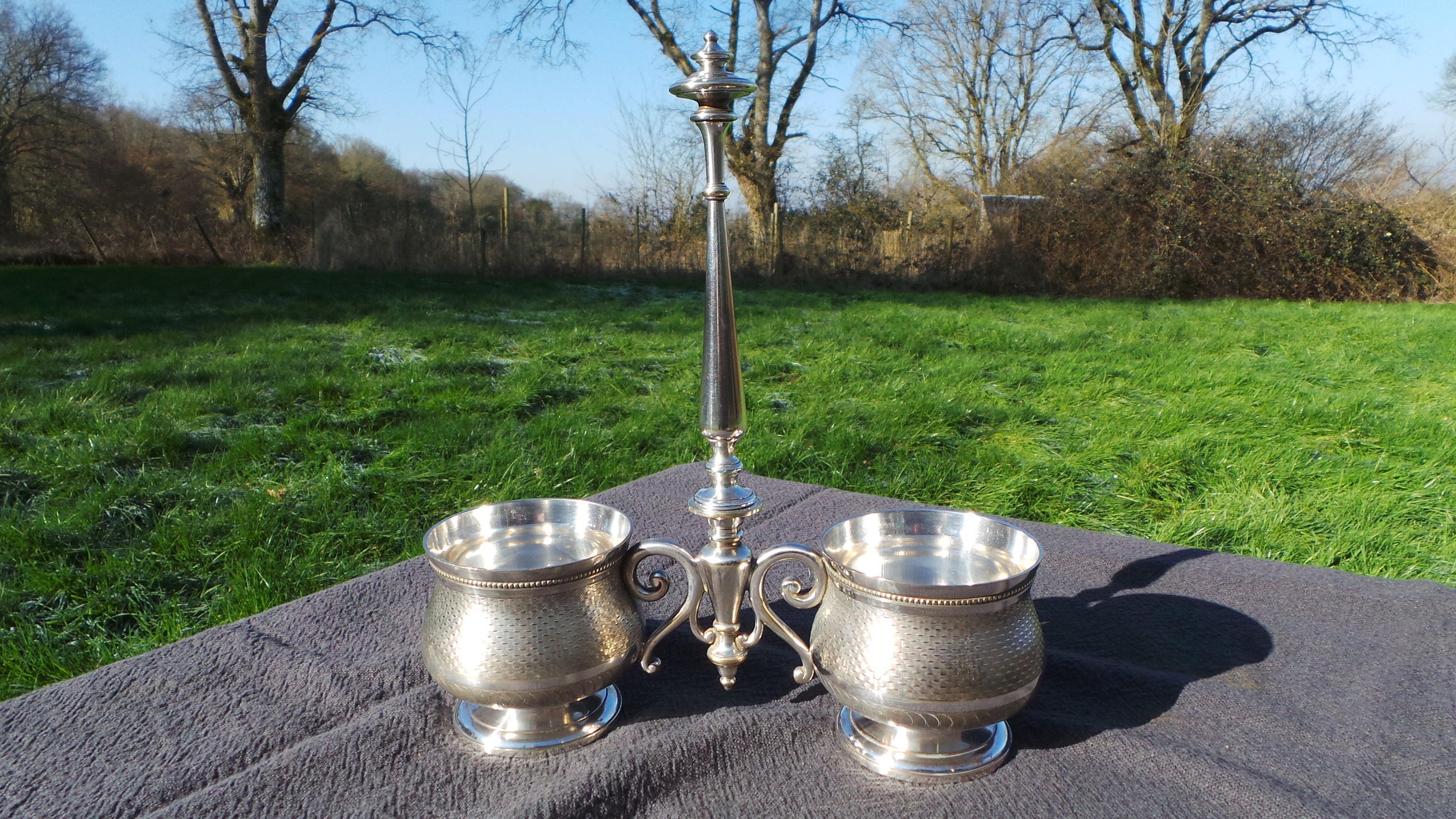 Silver Plate Gombault Declercs Cruet Server Paire Bowls Condiment Confiture Creamer 1877-1888 Deux B