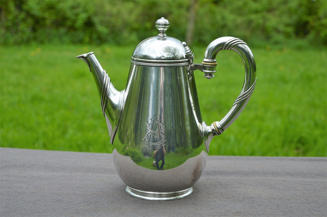 Charles Halphen Coffee Pot French Antique Silver Plate Metaille Blanc