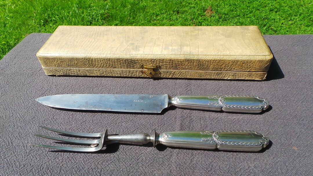 Cast Silver Carving Set French Solid SILVER Handle Fork Carbon Steel