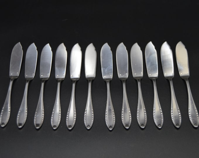 Christofle 12 Fish Knives French Silver Plated Marked Christofle Vintage Christofle Cutlery Flatware Fish Knife
