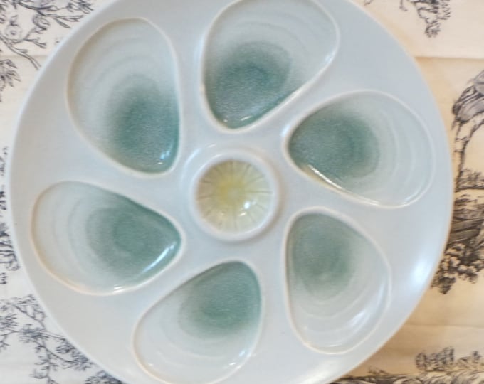 Salins Mussel Plate Huitre Mussel Fish Plate Salins Green and Gray Vintage French Super Condition Seafood Plate Shellfish Plate Oyster Plate