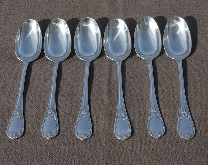 Antique Christofle Six Spoons Dessert Marley French Silver Plated Marked Christofle Antique Christofle 1874-1899 Cutlery Flatware