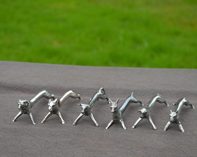 Six Knife Rests Animals Pewter Cast Set Silver Plate of Fox Boar Bull Pig Ram Goat Very Good Condition Tableware Flatware Set of 6 Cast