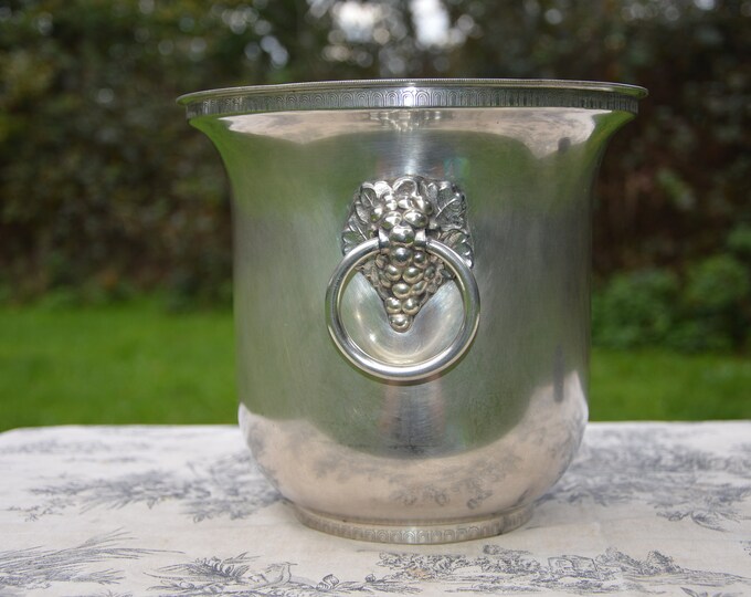Wine Cooler Champagne Bucket Seau de Champagne Marked PA Silver Plated Metaille Blanc Grape and Vine Design Two Swing Handles Good Condition