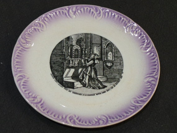 Jeanne d/'Arc Sarreguemines plates 19 th century set of 3 French antique plates Joan of Arc history