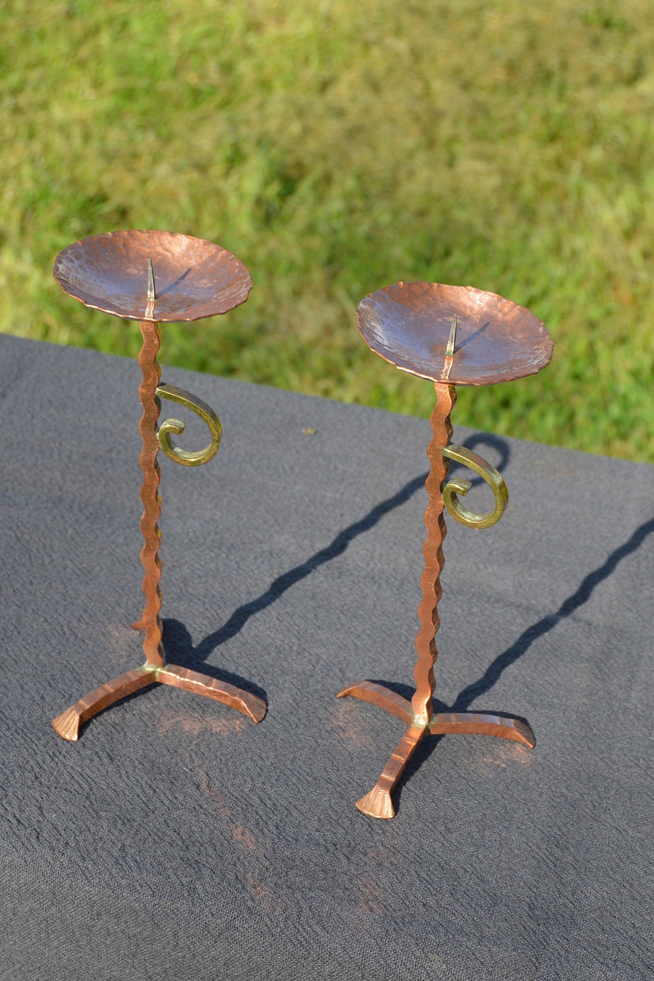 Français Bougie Sticks Mid Century Modern Superb Vintage Français Copper Artisan Paire Totally Hand 