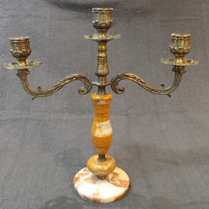 French Candelabra Superb Three Arm Vintage French Bronze and Marble