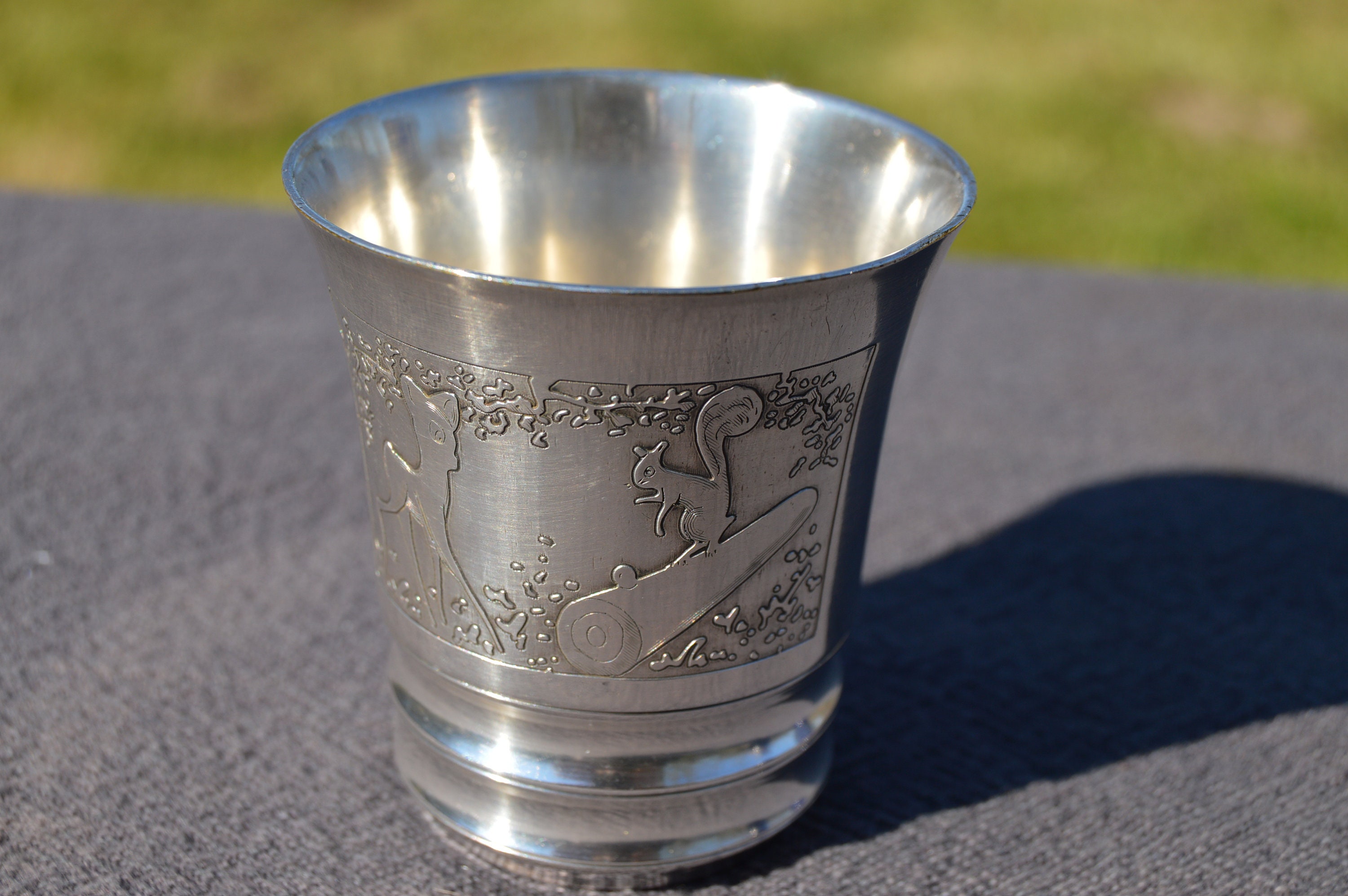 Vintage Français Silver Plate Small Beaker Antique Christening Religious Cup Baby Shower Gift Baptis