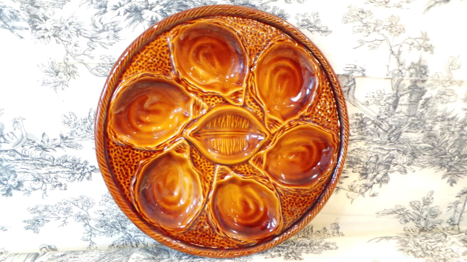 Huître Plaque St Clements Français Oyster Assiette de Poisson Huitre Moule Beau Bruns Vintage - Supe