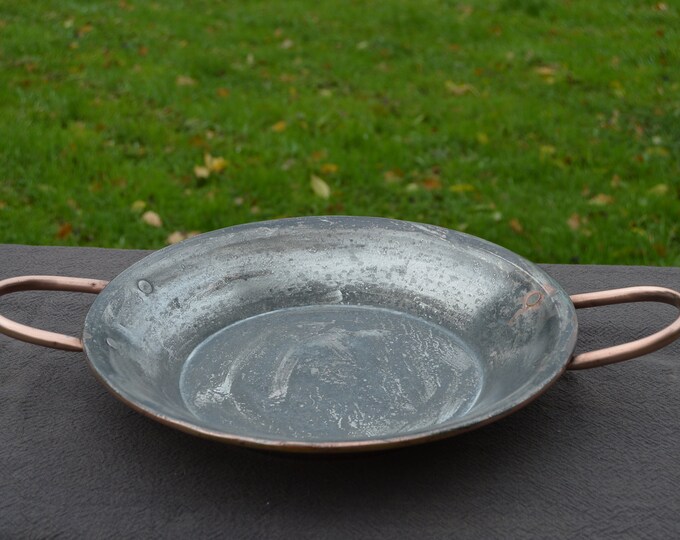 Gratin Oven Dish Tourtiere Antique French Copper Big Round Oven Dish Old Tin Antique Pan Good  Handles Good Looker