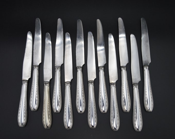 Ercuis Silver Plated 'Metaille Blanc' Set of 12 Knives Real Luxury Made by Ercuis of Paris 12 Twelve Super Knife Set Marked Ercuis Paris