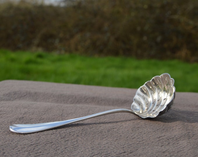 Christofle French Antique Silver Plate Sugar Spoon Cuillère à Sucre 1877 Ruolz Pattern Saupoudreuse Sugar Sprinkler Fruit Metaille Blanc