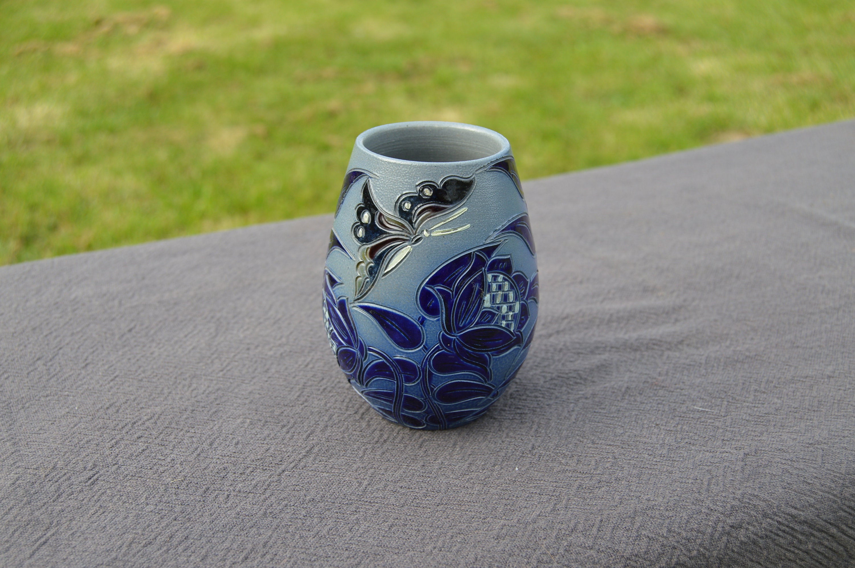 Alsace Pottery Vase Fully Marked Betchdorf Of Alsace Made By Hand Fait Main Gris D Alsace Robust Stoneware Vintage Gray And Blue Flower Vase