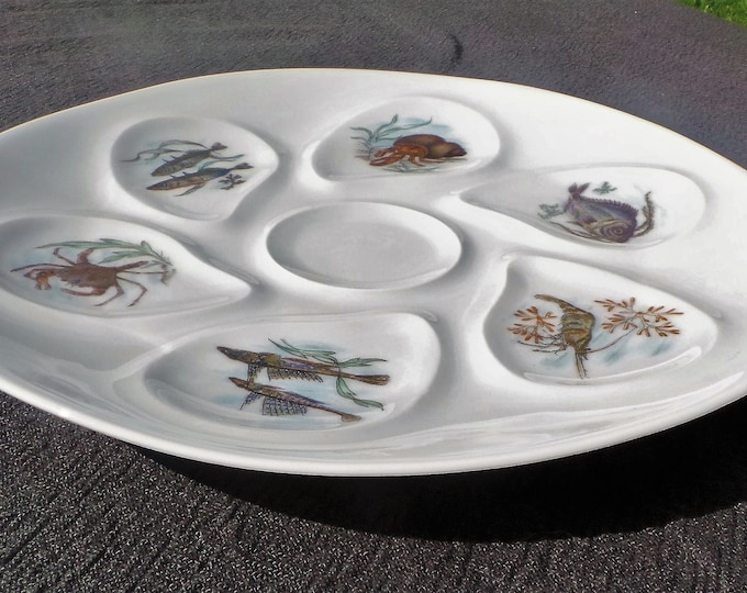 Oyster Plate Limoges Huitre Mussel Fish Plate Sea Creatures Vintage French Seafood Plate Shellfish Plate Oyster Plate 6400