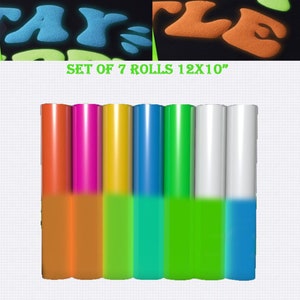7 Rolls 3D Puff Glow in the dark Heat transfer, 12X10" HTV heat transfer vinyl, Transfer vinyl sheets, Iron on vinyl, Tshirt vinyl