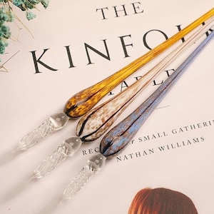 Glanzende glazen dippen met goudstof – handgemaakte kalligrafie-inktpen, artistiek schrijfinstrument, vintage cadeau voor journaling en tekenen
