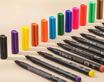 12 Colors Oil-based markers with water-resistant ink 0.5mm fiber tip pens/Durable and Precise for Writing, Drawing, and Highlighting