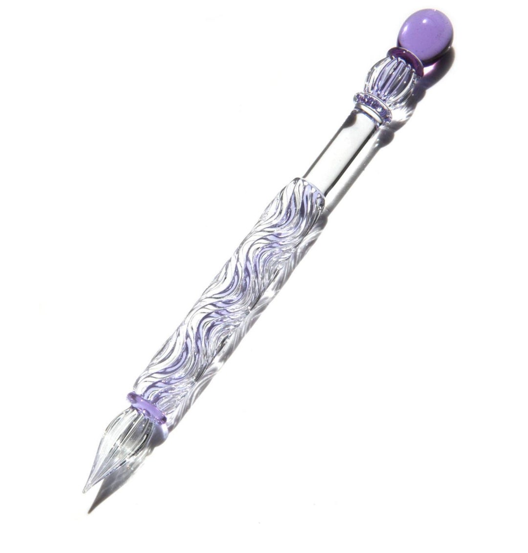 Sceptre Design Dip Pen, Purple Glass Dip Pen, Wave Pattern 0.4mm Pen
