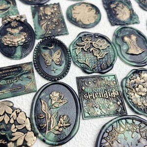 30st Goud Groen Glitter Lakzegel Stickers Zelfklevend / Peel & Stick Lakzegels / Uitnodiging Lakzegels Bloem / 3D / Boeket / Stempel