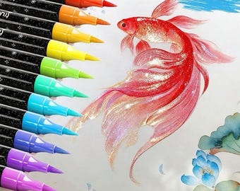 48 Dual-Tone Glitter Markers, 96 Sparkling Colors Acrylic Brush Pens for Drawing, Lettering, Journaling, DIY Crafts, Art Supplies Gift Set