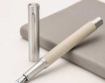 Metal Fountain Pen, Cream Beige Fountain Pen, Fine Iridium Nib Pen, 0.4mm or 0.5mm Writing Pen, Refillable Metal Office Pen