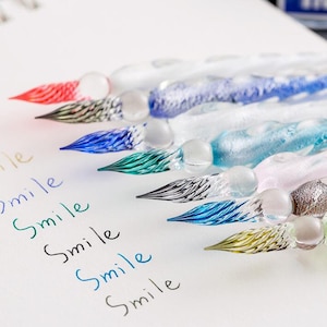 Elegante set di penne in vetro con calamaio - Strumento di scrittura calligrafica colorato per artisti