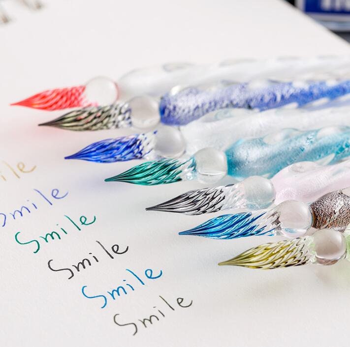 Elegant Glass Dip Pen Set with Ink Well - Colorful Calligraphy Writing Instrument for Artists